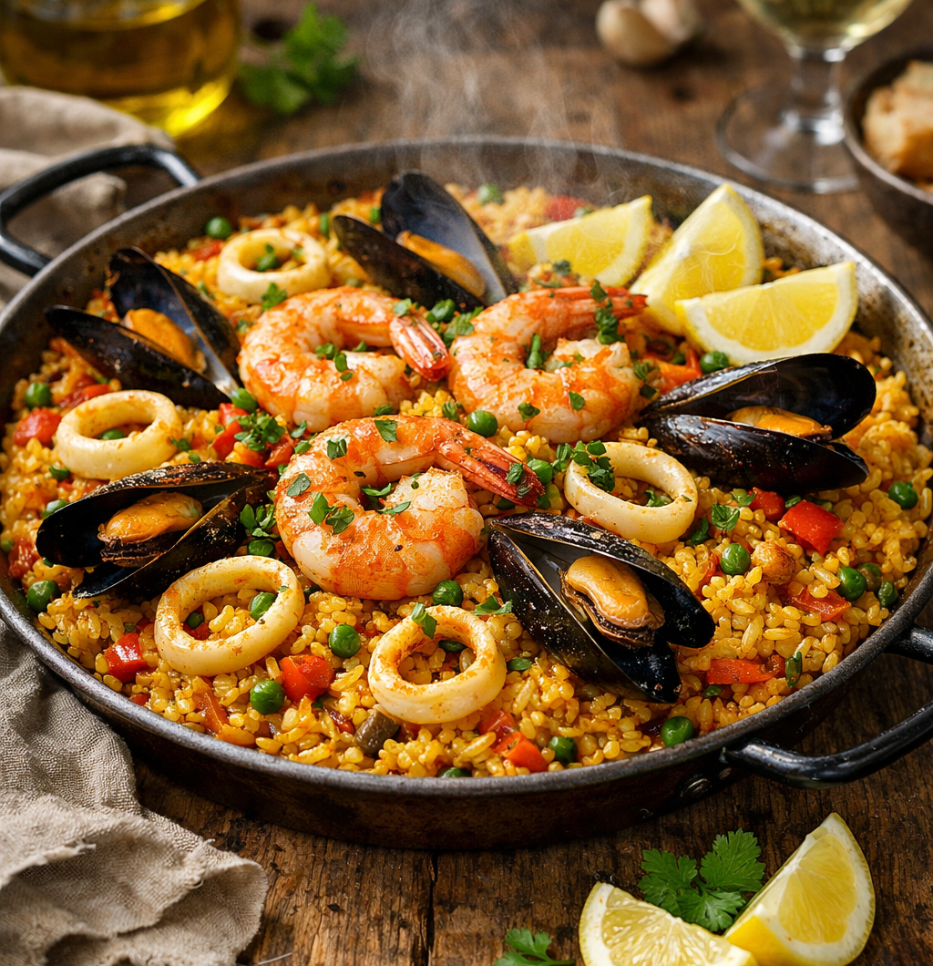 Seafood paella
