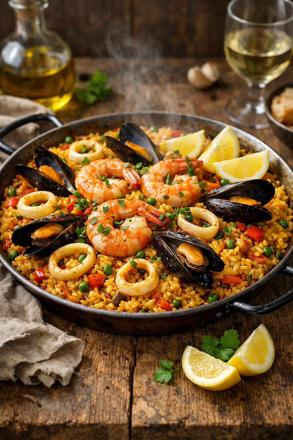 Seafood paella