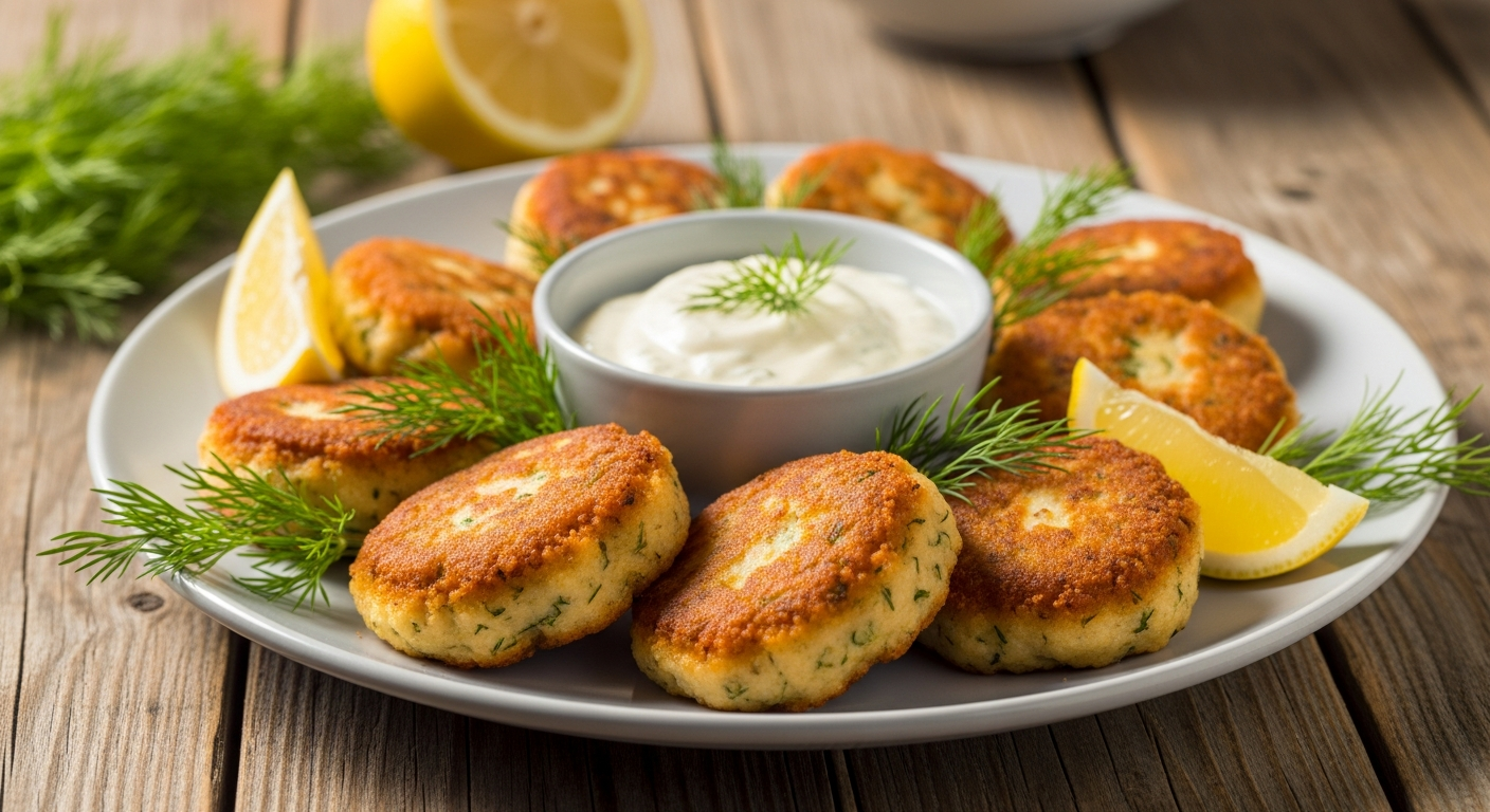 Fiskefrikadeller med Frisk Dild- og Citroncreme