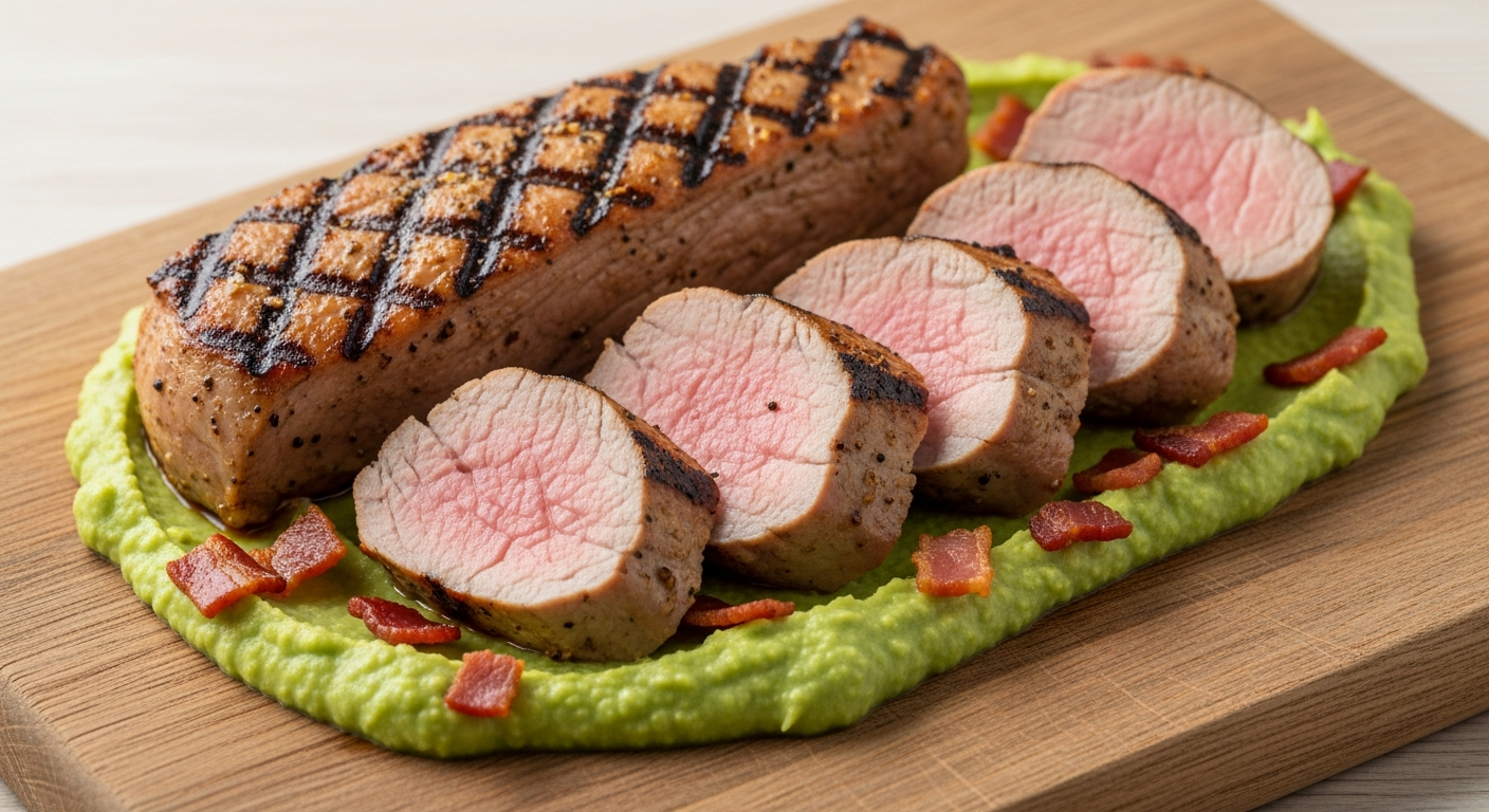 Grillet Svinemørbrad med Cremet Ærtepuré og Sprødstegt Bacon