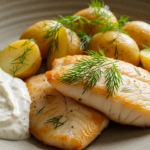Letbagt Rødspætte med Nye Kartofler, Dild og Frisk Rygeostcreme