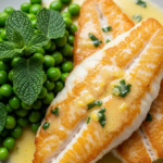 Pandestegt Rødspættefilet med Nye Ærter, Mynte og Citron-Smørsauce