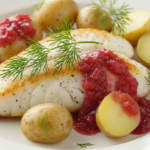 Pandestegt Rødspættefilet med Nye Kartofler og Rabarber-Dildvinaigrette