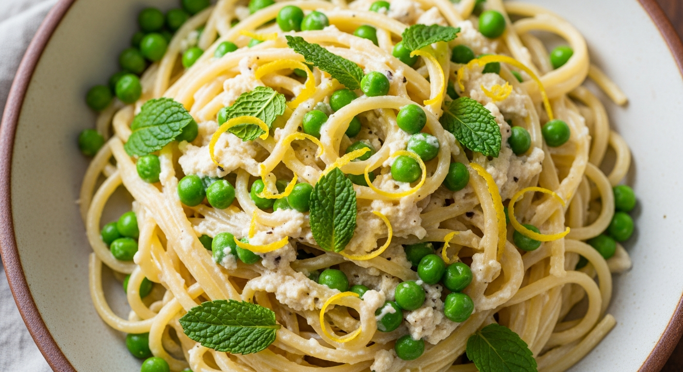 Pasta med Ricotta, Friske Ærter, Citron og Mynte