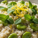 Risotto med friske hestebønner, citron og mynte