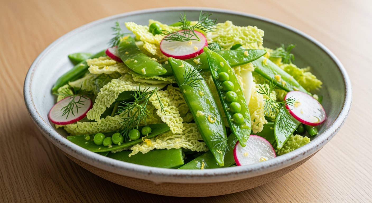 Spidskålssalat med Sugar Snaps, Radiser og Citron-Dressing