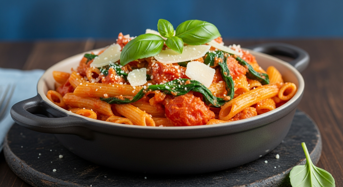 Cremet Tomatpasta med Spinat