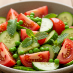 Solmoden Tomat- og Agurksalat med Friske Ærter og Mynte