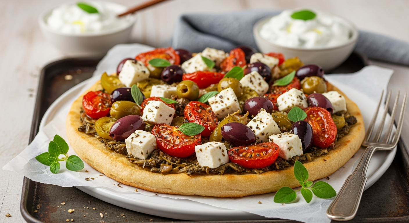 Græsk farsbrød med feta og oliven